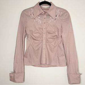 Max Studio | Blush Pink Long Sleeve Button Down Shirt w/ Embroidery - Small